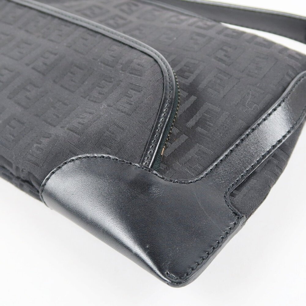 FENDI Italian Zucchino Black Hobo Bag Canvas Leather - Picture 5 of 9